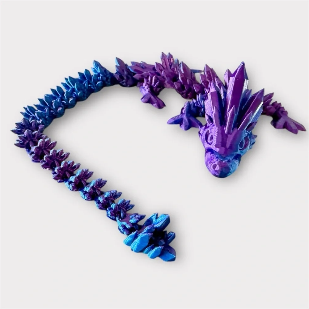 Purple and Blue Crystal Dragon Sculpture 3D printed